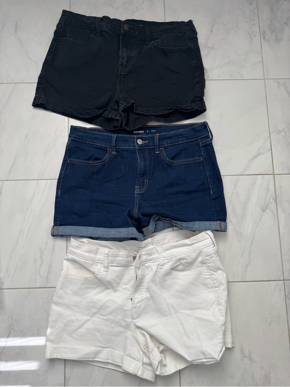 Old Navy Mid-Rise Denim Shorts Bundle Size 8-10 Black Blue White